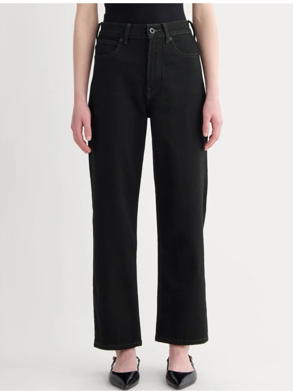Everlane The Way High Straight Jean Black Organic Cotton Minimalist Size 28R NW